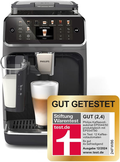 Philips Serie 5500 Kaffeevollautomat (EP5544/50) – LatteGo Milchsystem,20 heiße und kalte Kaffeespezialitäten,40% leiser mit SilentBrew,QuickStart,Schwarz/Grau