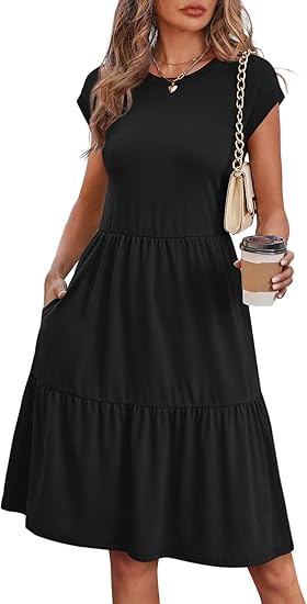 Summer Dresses for Women 2026 Cap Sleeve Casual Sundresses Floral Tiered Swing Fashion Beach Vacation Dress