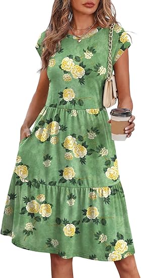Summer Dresses for Women 2026 Cap Sleeve Casual Sundresses Floral Tiered Swing Fashion Beach Vacation Dress